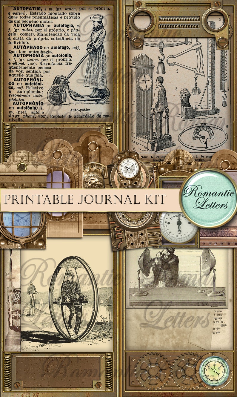 Steampunk Printable Junk Journal Kit Industrial Digital Scrapbook ...