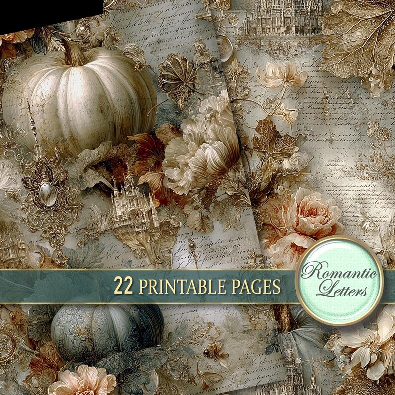 Autumn Pumpkin Digital Printable Scrapbook Paper Pack Printable Junk ...