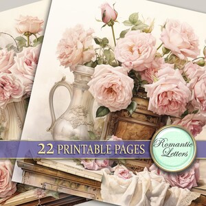 Rose Flowers Floral Digital Scrapbook Paper Pack Shabby Chic Vintage ...