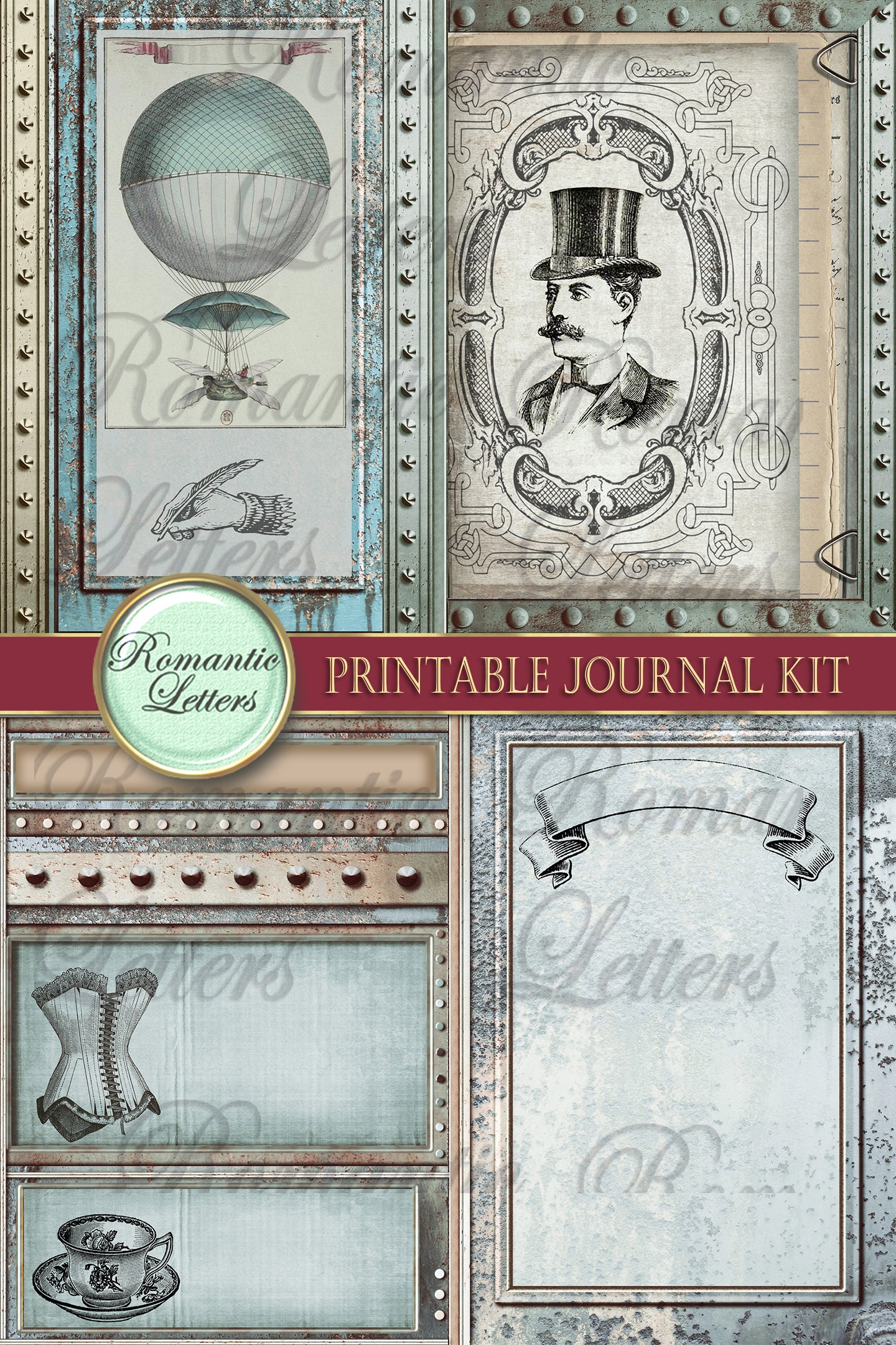 Steampunk Printable Junk Journal Kit Industrial Digital Scrapbook ...