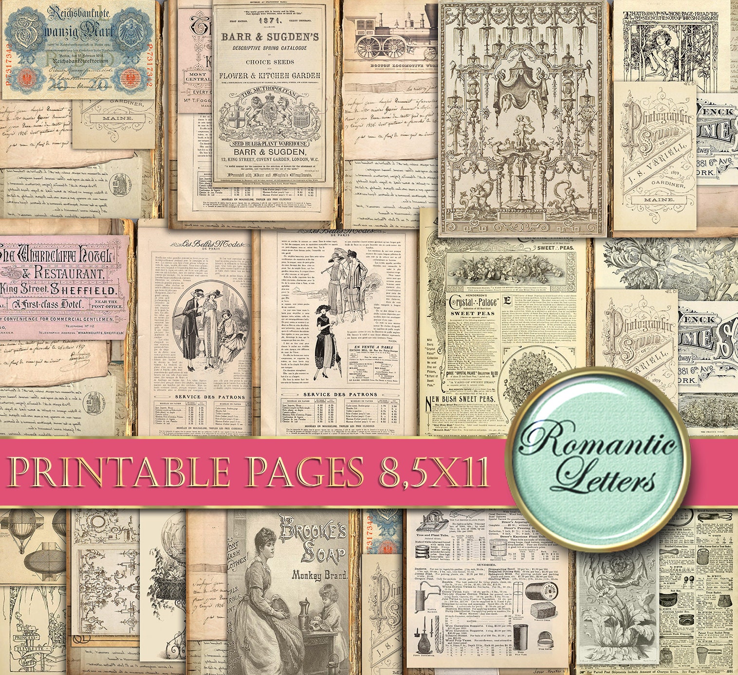 Antique Book Page / Scrapbook Paper / Vintage Paper Texture / Paper  Background / Paper Ephemera / Digital Instant Download / Old Book Page