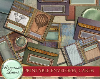 Afdrukbare Steampunk-enveloppen afdrukbaar dagboekpakket digitaal collageblad afdrukbare kaartdownload afdrukbaar steampunk-briefpapier ambachtelijk papier