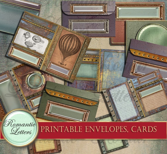 Printable Steampunk envelopes printable journal kit digital collage sheet printable card download printable steampunk stationery craft paper