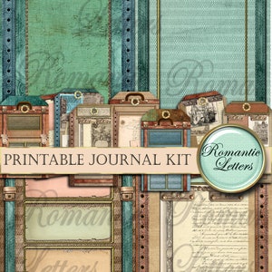 Printable travel journal kit digital scrapbooking printable junk journal craft paper A4 8.5x11 mini album printable journal pages tags card image 4