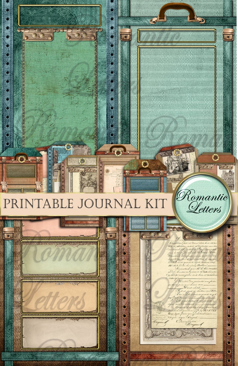 Printable travel journal kit digital scrapbooking printable junk journal craft paper A4 8.5x11 mini album printable journal pages tags card image 4