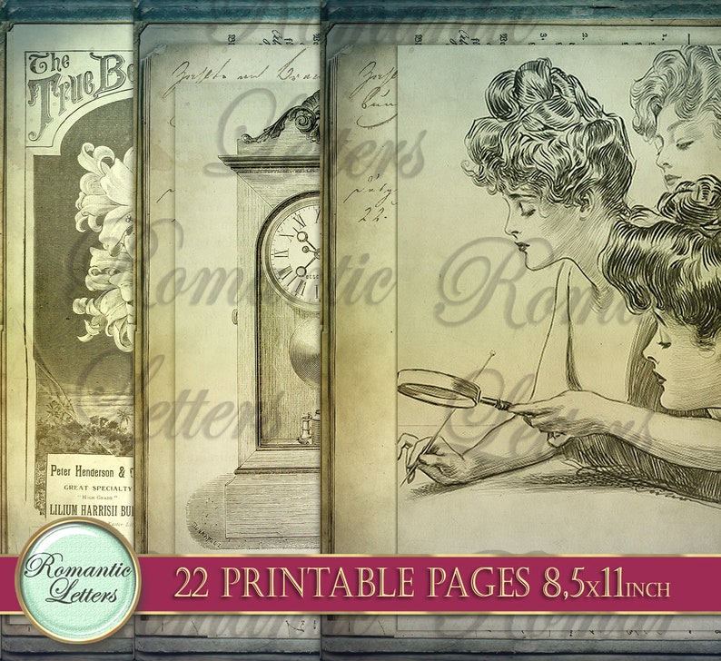 Steampunk Ephemera Digital Paper Pack Printable Journal Pages Victorian ...
