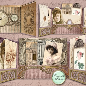 Printable journal pockets loaded envelope cards  digital scrapbook printable craft paper A4  8.5x11 mini album vintage journal tag