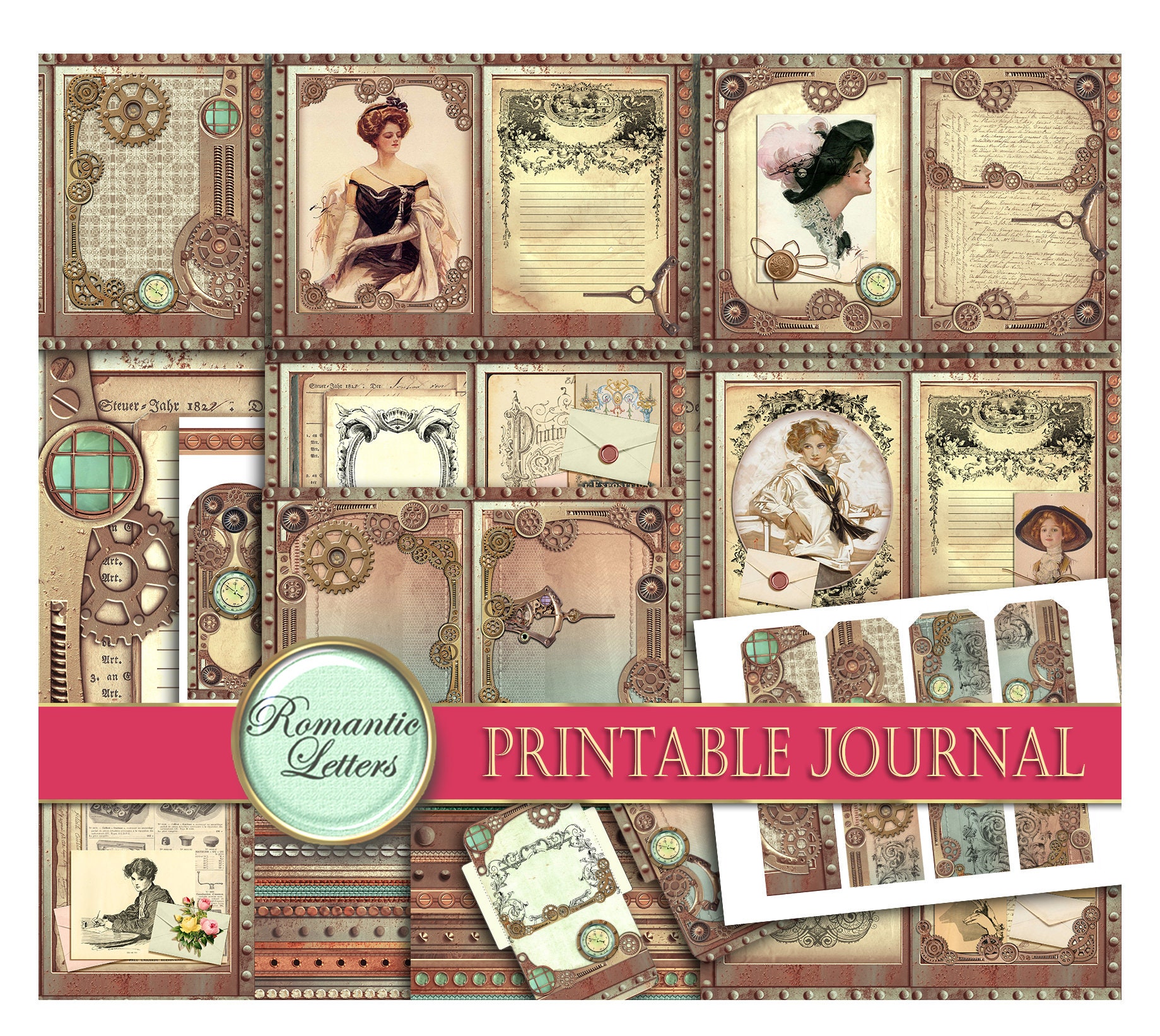 Steampunk Printable Junk Journal Kit Industrial Digital Scrapbook ...