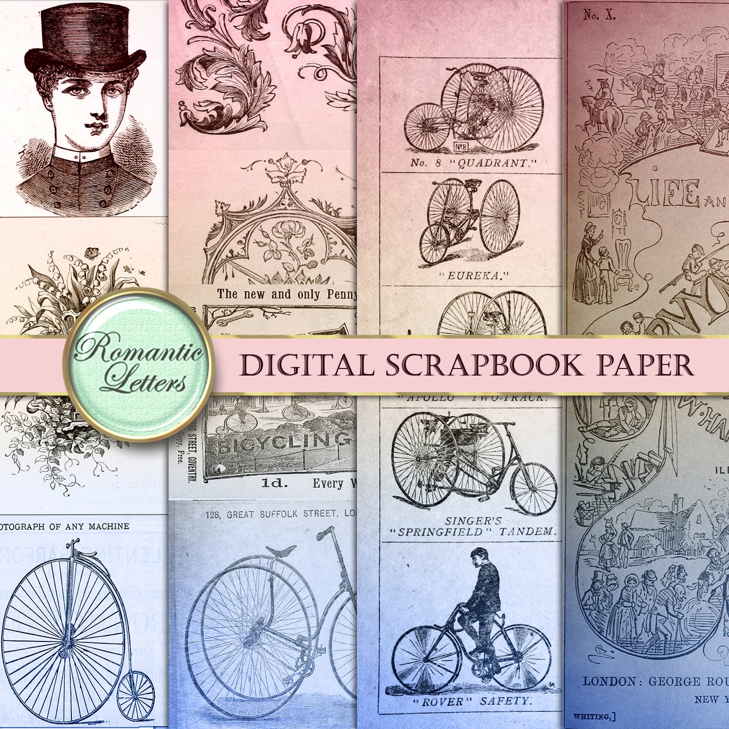 Ephemera Digital Paper Pack Digital Paper Victorian Digital Printable ...