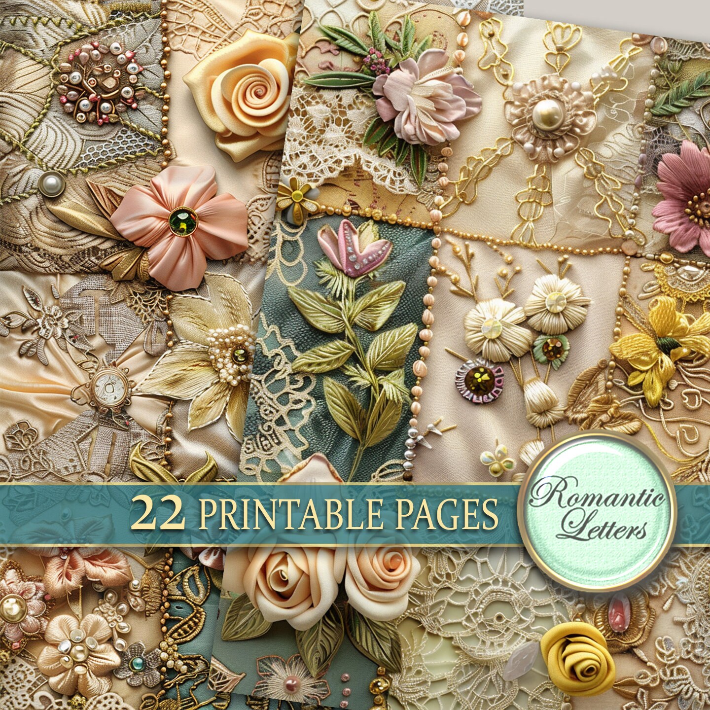 Printable Junk Journal Pages Digital Scrapbook Paper Pack Lace Vintage ...
