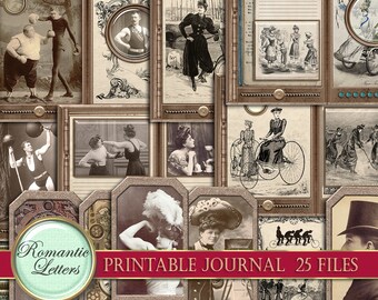 Steampunk printable junk journal kit digital scrapbook printable journal old paper 8.5x11 journal tag card download Victorian sport PART5