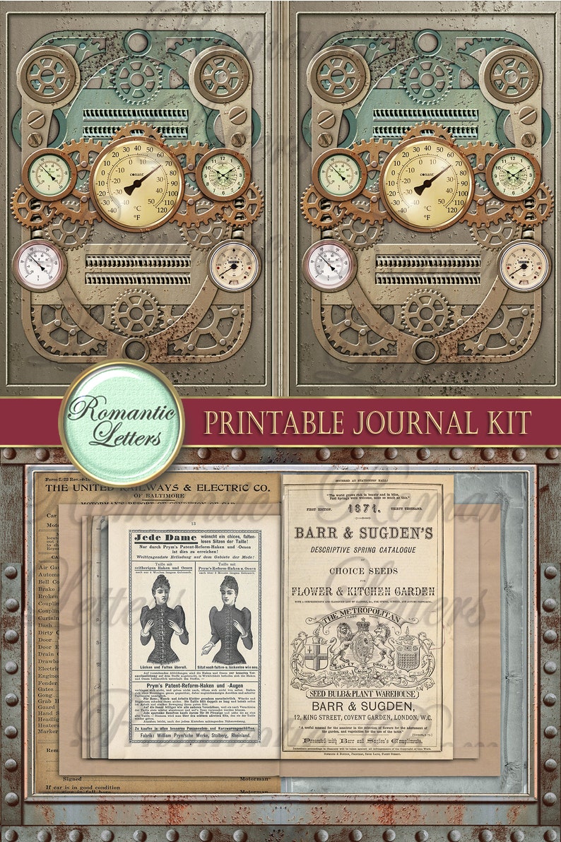 Steampunk Printable Junk Journal Kit Industrial Digital | Etsy