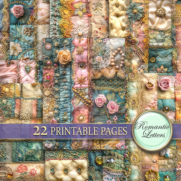 Digital printable scrapbook paper pack junk journal paper Patchwork silk fabric  printable craft paper flowers embroidery patchwork paper