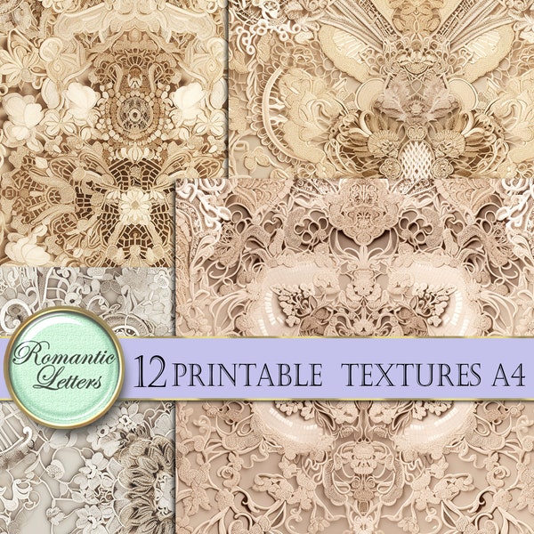 Digital paper lace wedding scrapbook printable paper pack digital texture vintage lace paper shabby chic junk lace journal paper