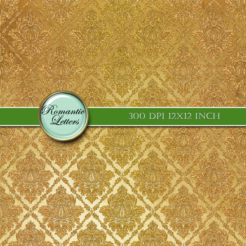 Gold Patchwork Digital Scrapbook Album Paper Fabric Gold Print Etsy