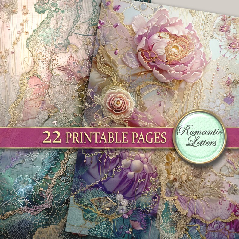 Printable Junk Journal Pages Digital Scrapbook Paper Pack Lace Vintage ...