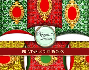 Christmas printable boxes Christmas gift wrapping digital template vintage Christmas jewelry box red green paper craft favor box pattern