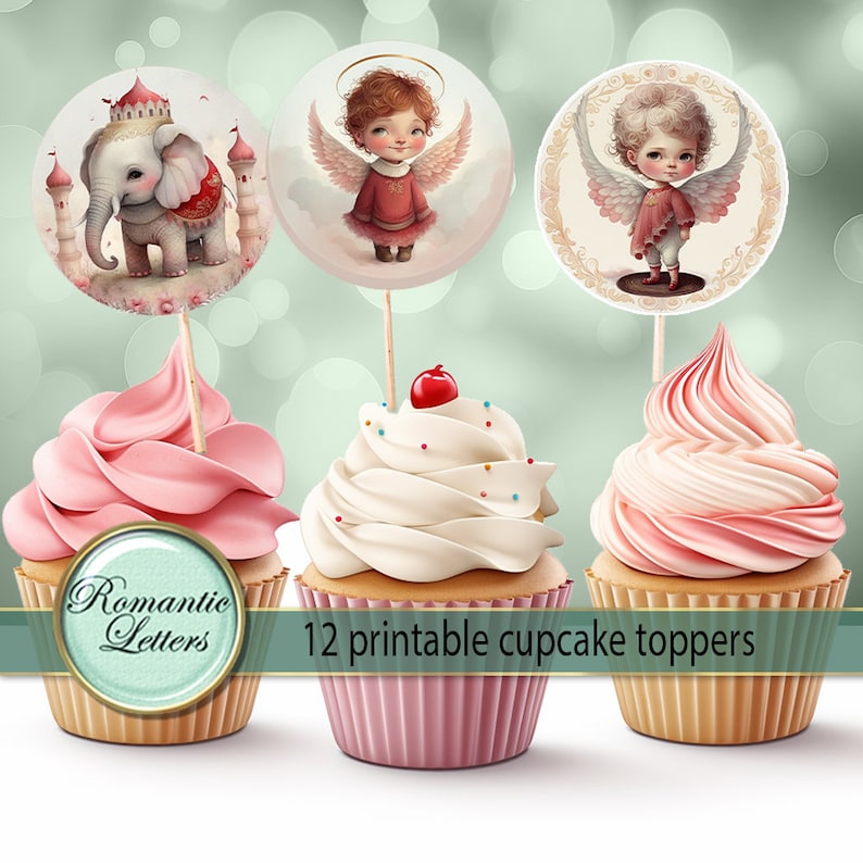 Printable cupcake toppers birthday craft baby girl shower party decorations download birthday party printables animals 2 1/2 inch circle image 3