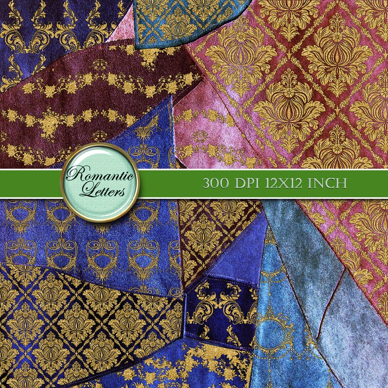 Gold Patchwork Digital Scrapbook Album Paper Fabric Gold Etsy