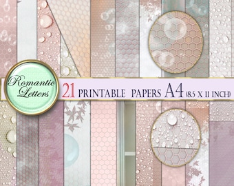 Carta per scrapbooking stampabile con acqua rosa Carta per diario spazzatura stampabile A4 Carta digitale Carta per artigianato stampabile per matrimonio A4 8,5 x 11 pollici Sfondo