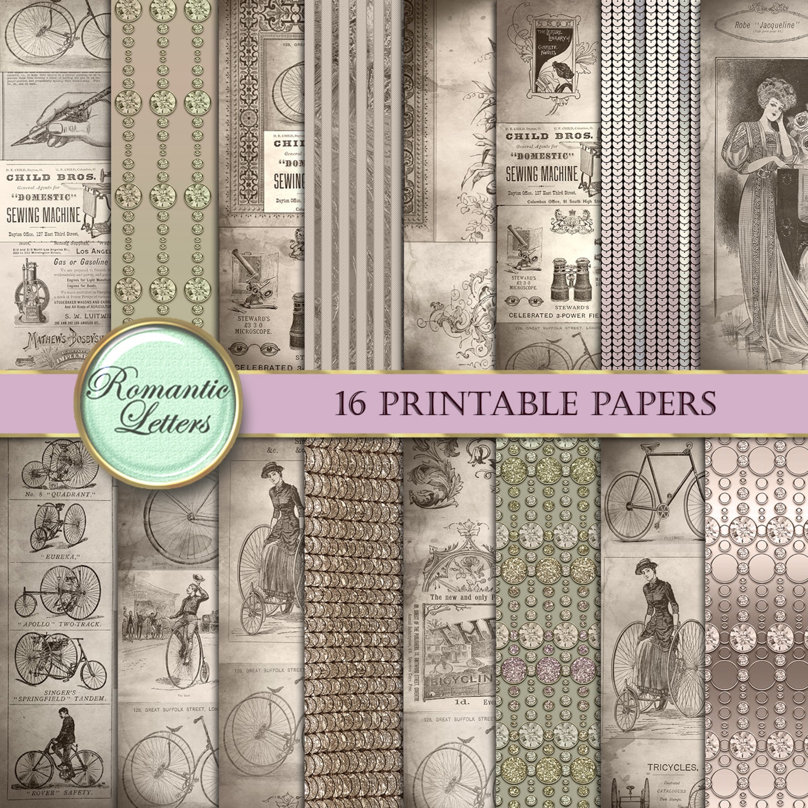 Victorian Ephemera Digital Paper Digital Paper Sepia Digital Printable ...