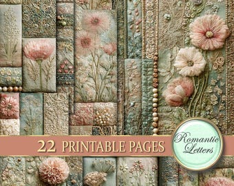 Cottagecore Patchwork Digitales Junk Journal Papier Shabby Chic Quilt, Vintage Scrapbook (Printable)