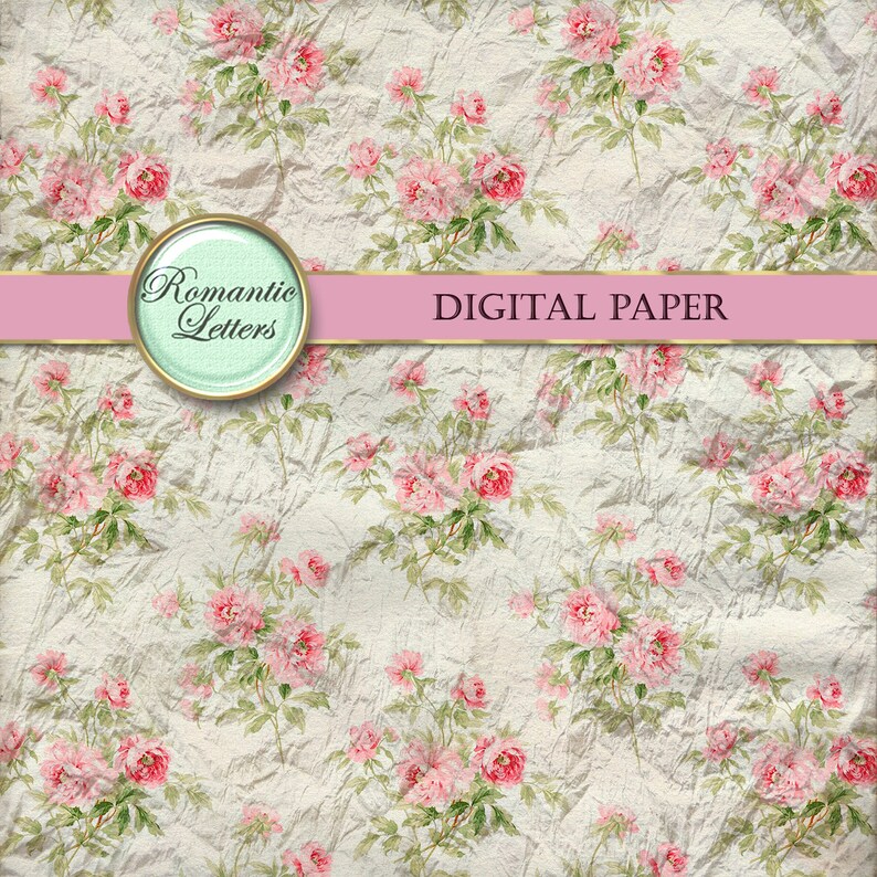 Floral Digital Scrapbook Paper Pack Shabby Chic Rose Flower Digital ...