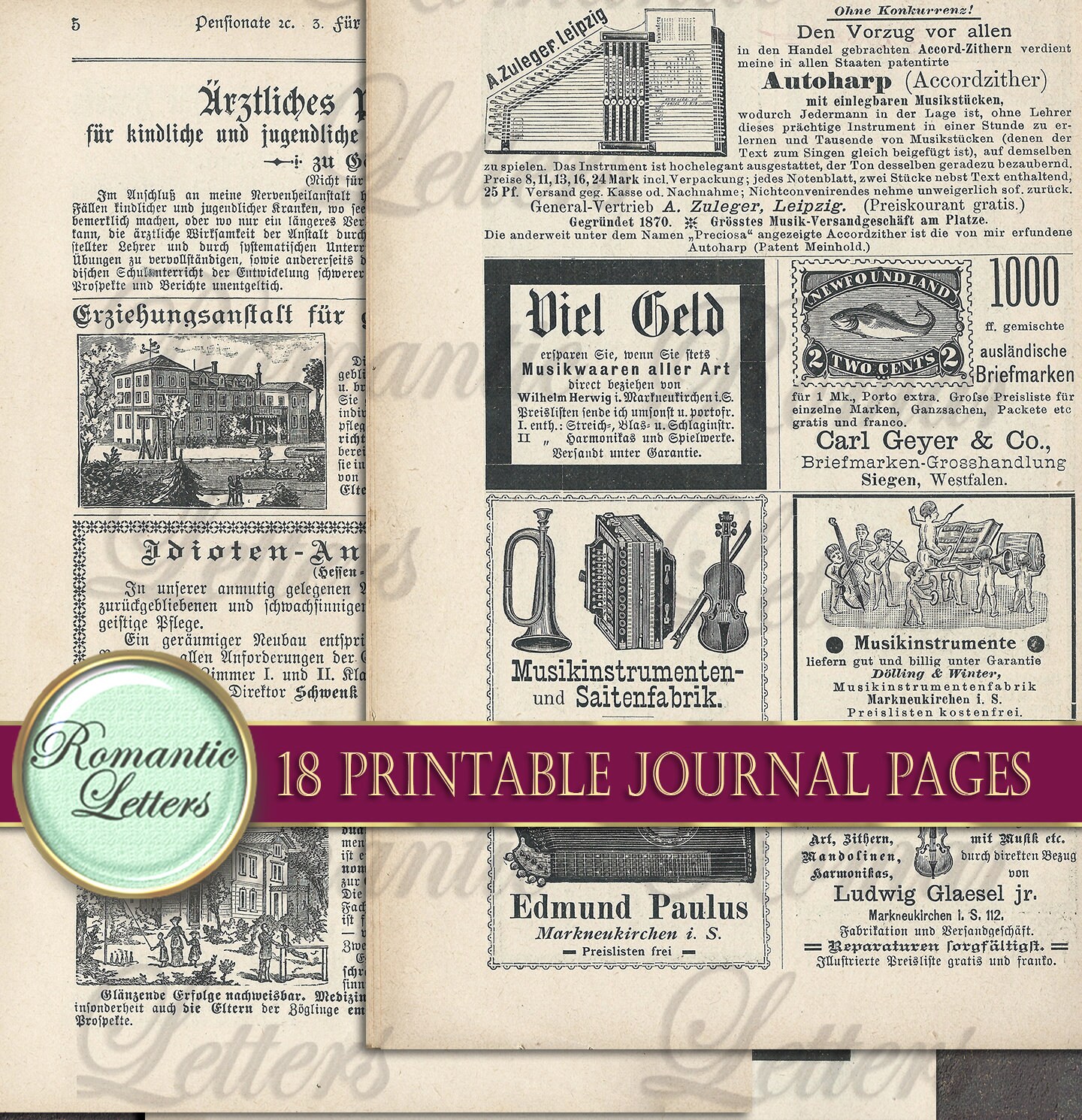 Ephemera Digital Paper Pack Journal Pages Victorian Digital | Etsy