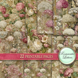 Floral junk Journal Seiten digital bedruckbares Papier Garten Papier Shabby Chic Papier für Junk Journal oder Scrapbook Papier A4