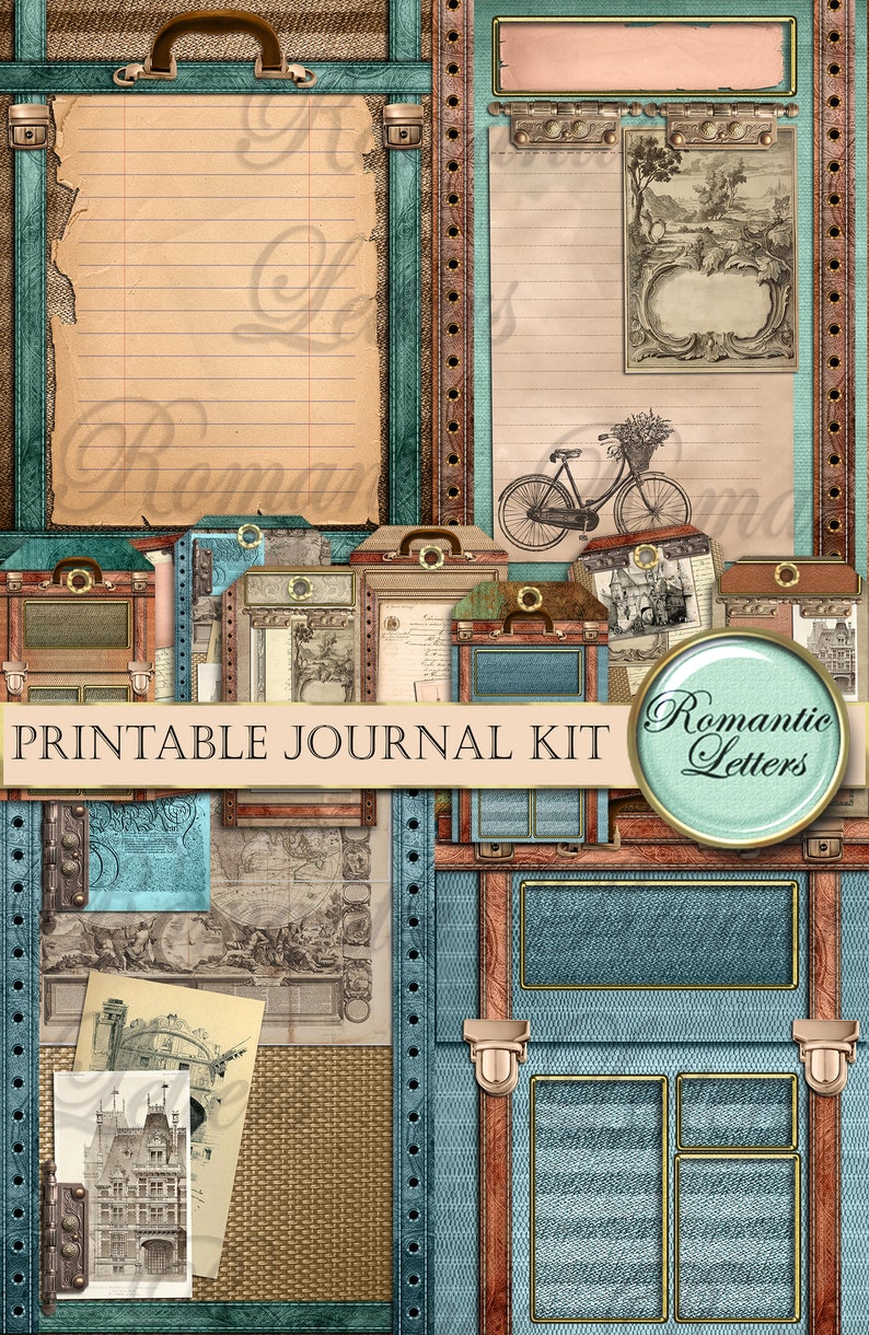 Printable travel journal kit digital scrapbooking printable junk journal craft paper A4 8.5x11 mini album printable journal pages tags card image 7