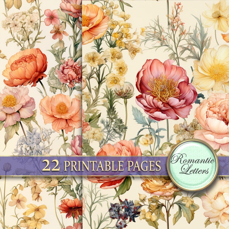 Botanical Digital Scrapbook Paper Pack Shabby Chic Flower Digital ...