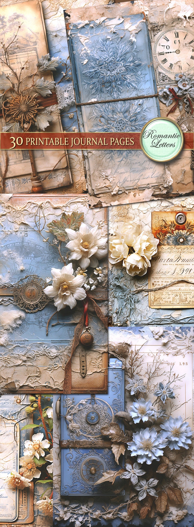 Printable Junk Journal Pages Cards Digital Scrapbook Paper Pack Vintage ...