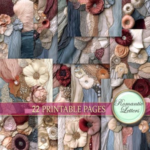 Jugendstil Digital printable Scrapbook Papier Pack Junk Journal Seiten Shabby Chic Blumen Vintage druckbare Kraftpapier Seidenstickerei A4