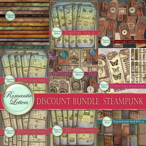 SALDI Pacchetto di carta per scrapbooking digitale Steampunk Saldi etichette digitali stampabili bordi per scrapbooking Pagine di diario spazzatura Steampunk texture ruggine clipart