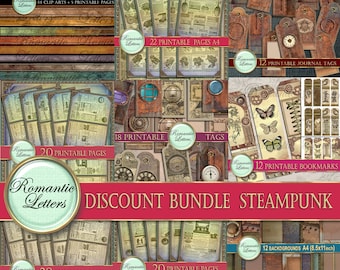 SALE Steampunk digital scrapbook paper pack Sale digital printable tags scrapbook borders Steampunk junk journal pages rust textures clipart