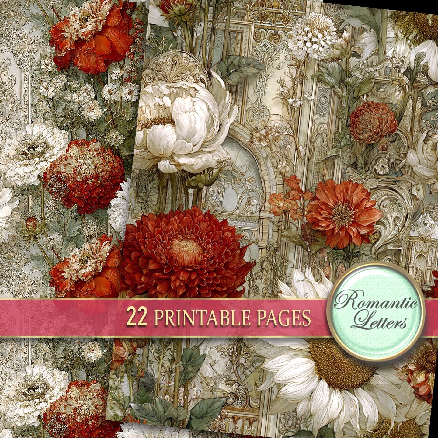 Summer Junk Journal Pages Digital Scrapbook Paper Pack Flower Botanical ...