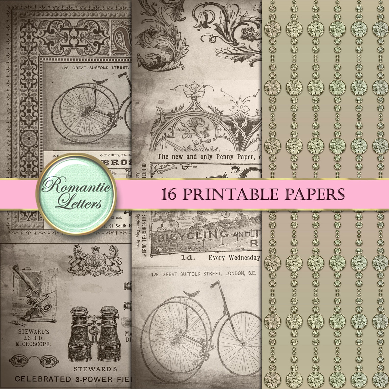 Victorian Ephemera Digital Paper Digital Paper Sepia Digital Printable ...