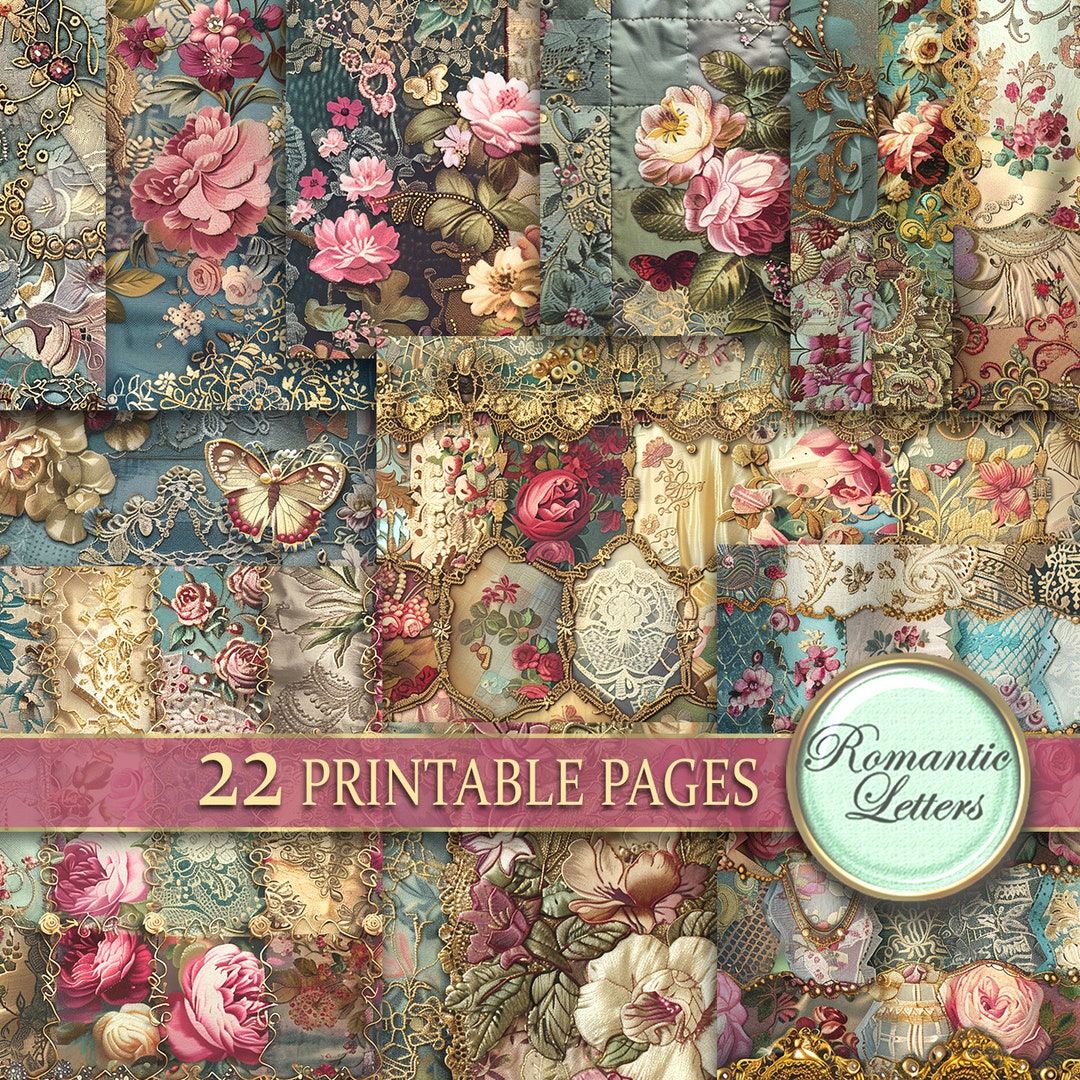 Shabby Chic Digital Printable Junk Journal Pages Scrapbook Paper Pack ...