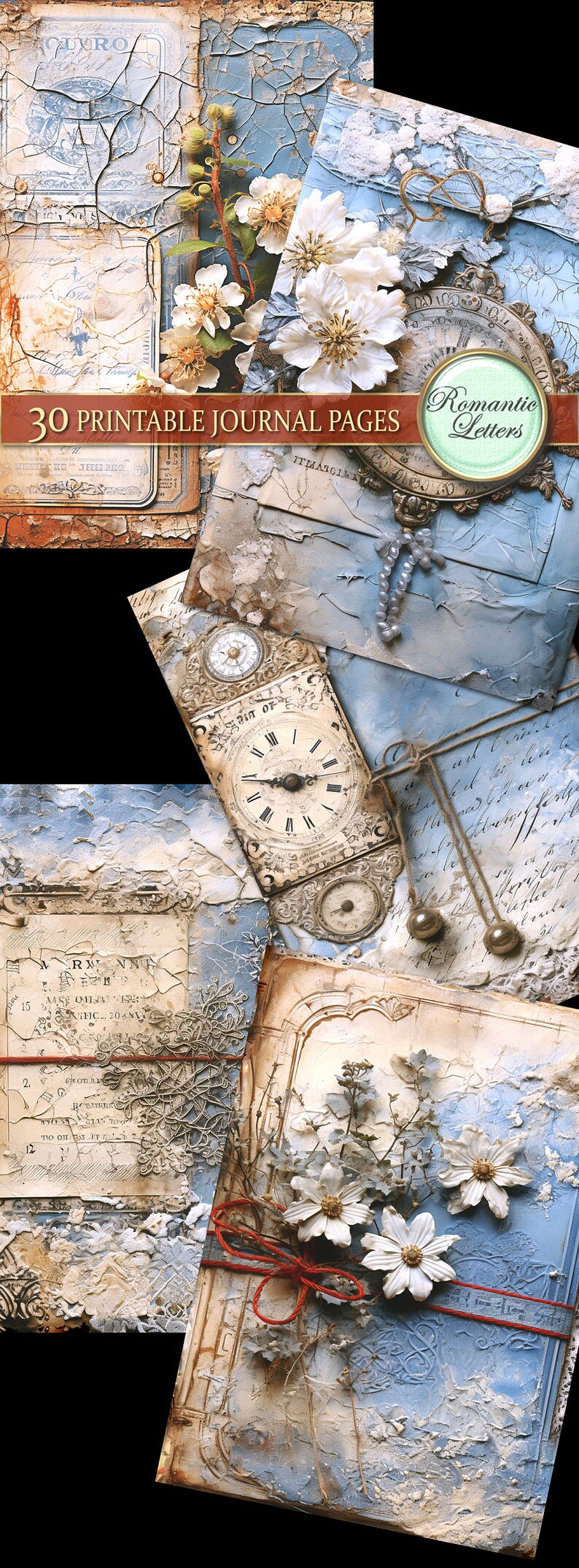 Printable Junk Journal Pages Cards Digital Scrapbook Paper Pack Vintage ...