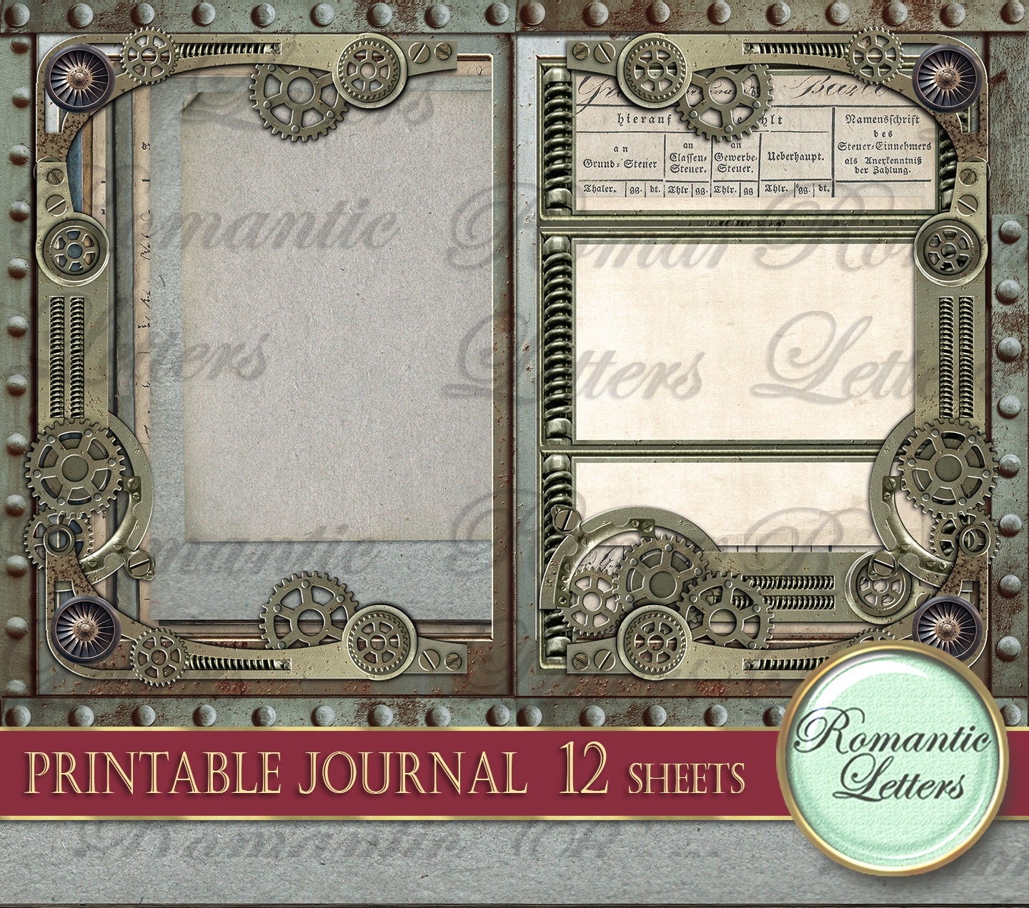 Steampunk Printable Junk Journal Kit Industrial Digital Scrapbook ...