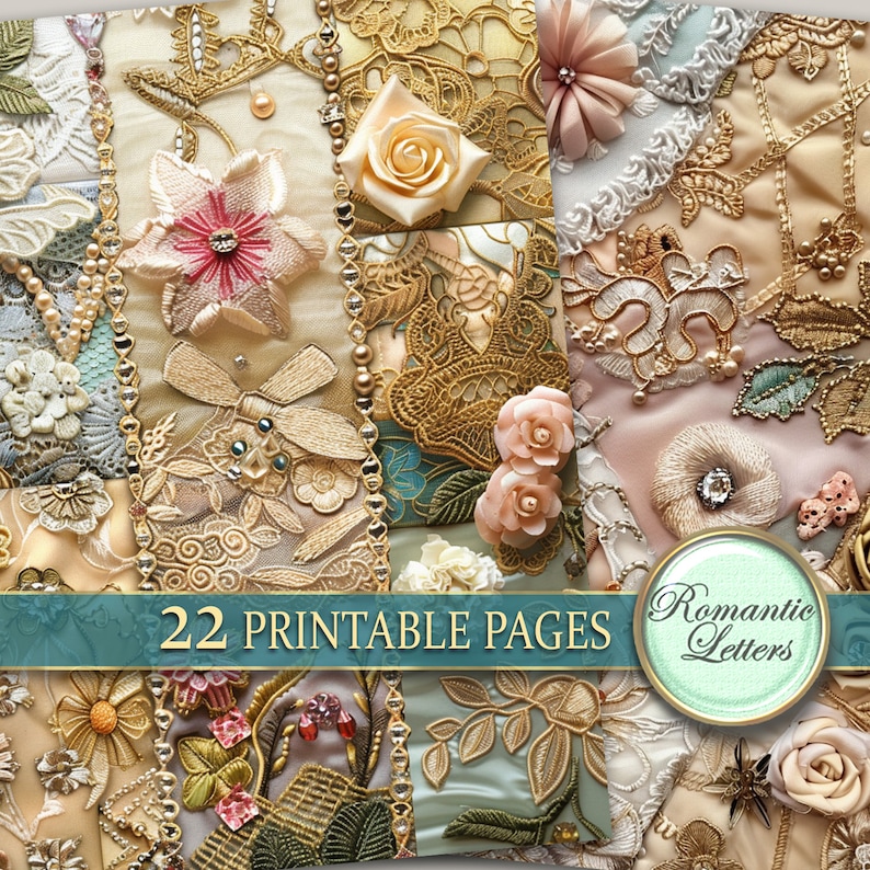 Printable Junk Journal Pages Digital Scrapbook Paper Pack Lace Vintage ...