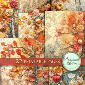 Herbst Wald Digital bedruckbares Papier Scrapbook Papier Pack Blätter Quilt Quilt Herbst Junk Journal Shabby Chic Thanksgiving A4