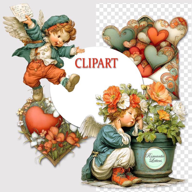 Valentine Day Heart Clipart, Sublimation Design, Transfer Images: Cupid ...
