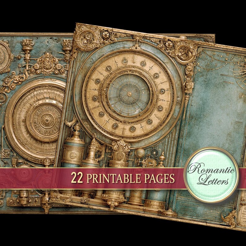Steampunk Junk Journal Pages Kit Digital Scrapbook Paper Pack Metal ...