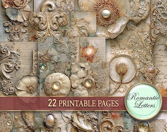 Digital printable scrapbook paper pack junk journal pages flower Antique Botanical journal craft paper collage floral printable decoupage A4