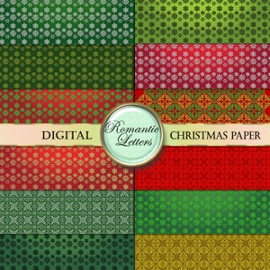 Christmas digital paper pack sale Christmas digital scrapbook paper background digital Christmas background red green digital gold
