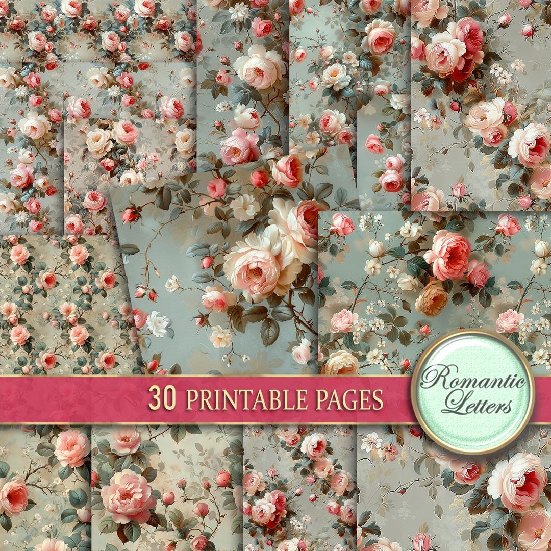 Digital Printable Scrapbook Paper Pack Floral Junk Journal Pages Shabby ...