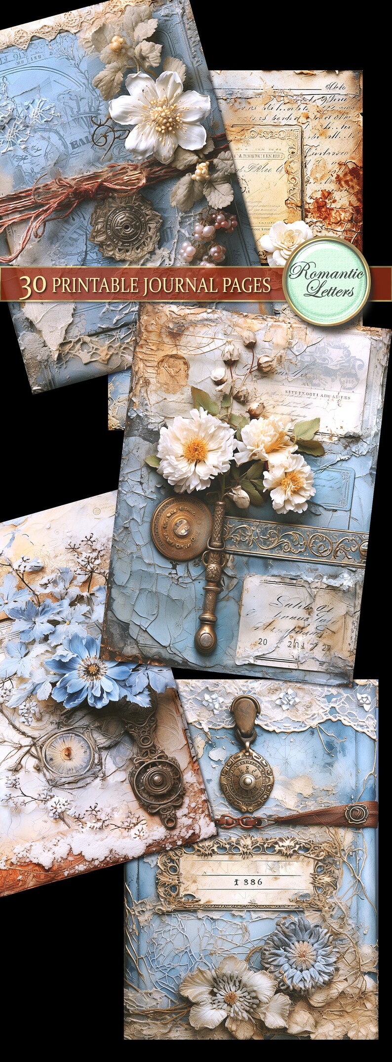 Printable Junk Journal Pages Cards Digital Scrapbook Paper Pack Vintage ...