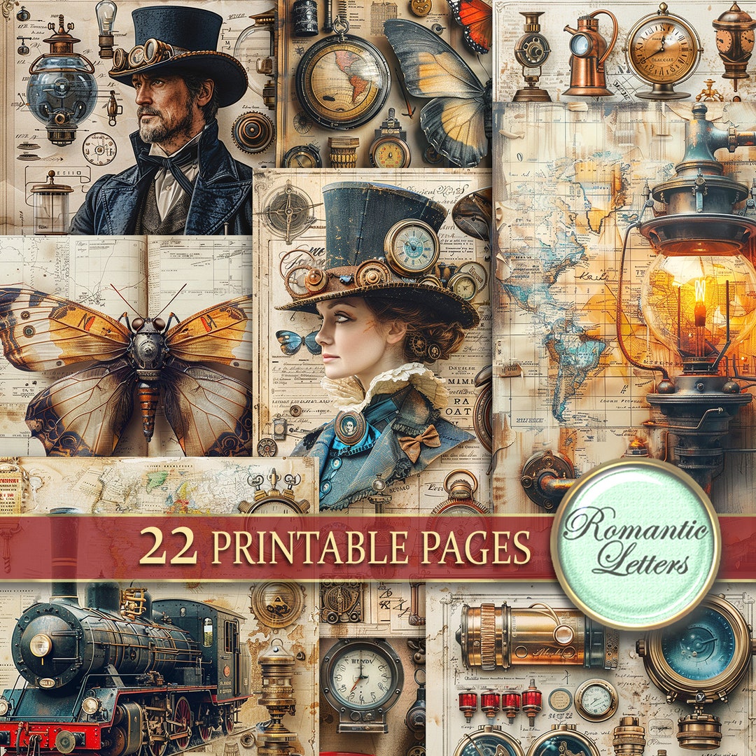 Steampunk Junk Journal Pages Digital Scrapbook Paper Pack Rust Metal ...
