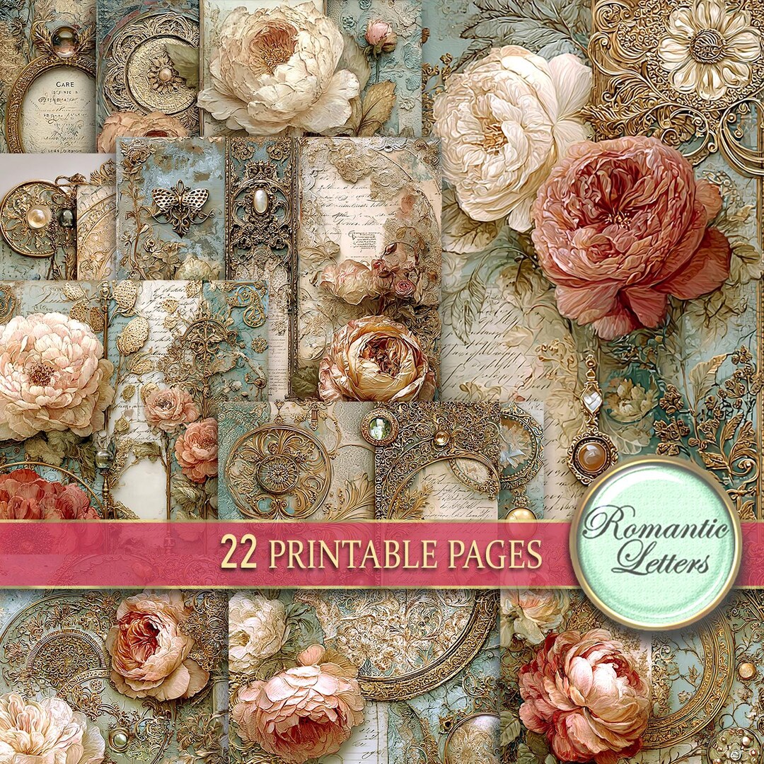Printable Junk Journal Pages Digital Scrapbook Paper Pack Shabby Chic ...